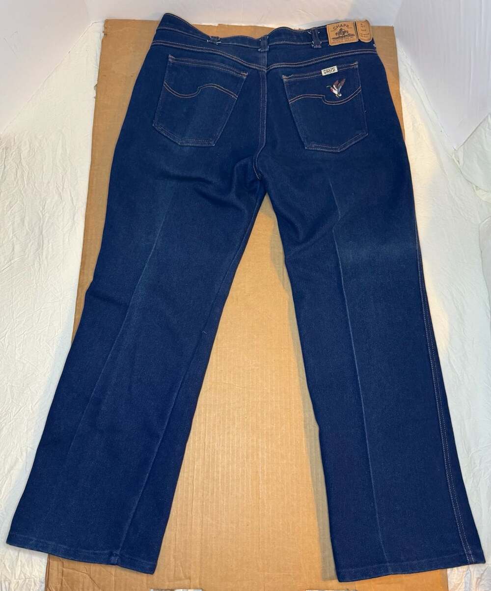 1970s-80s Chaps Jeans Size 36x30-S Blue Cotton Poly Duck Logo USA Made